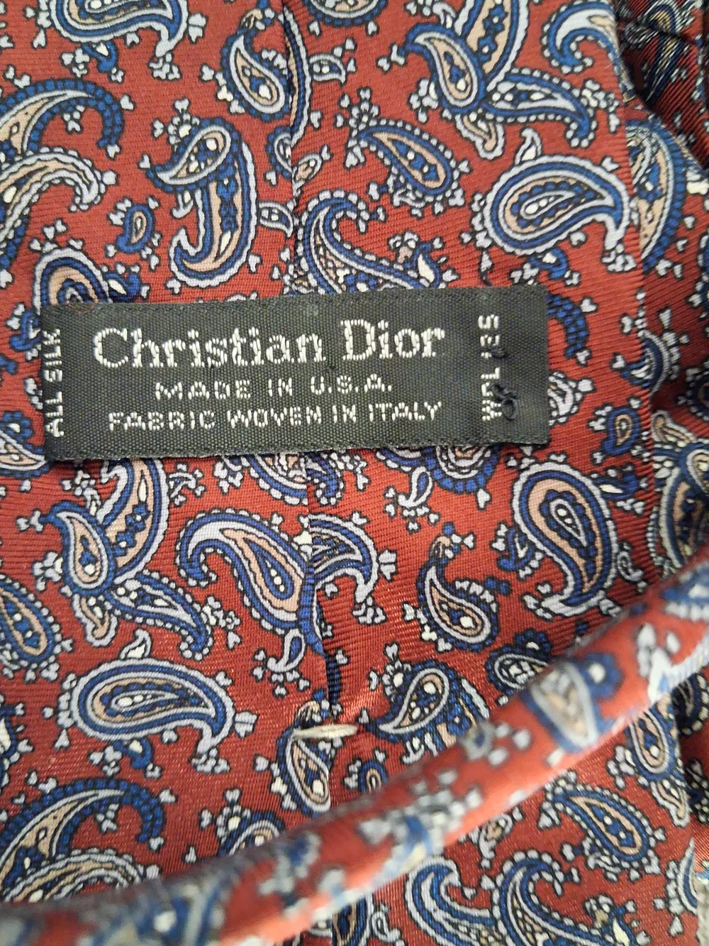 Christian Dior Vintage Red Paisley Silk Tie Old Money